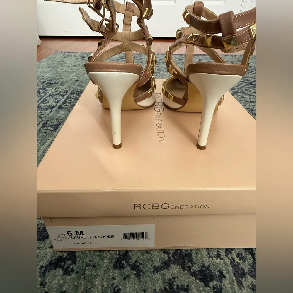 BCBGeneration Women's White and Tan Studded Heels - Picture 6 of 8